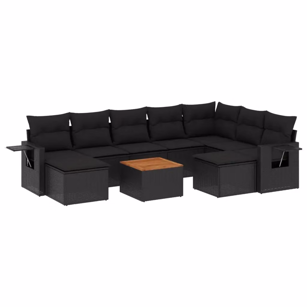 vidaXL Set Divani da Giardino a L in Polyrattan Nero con Cuscini e Tavolino da Esterno – 2