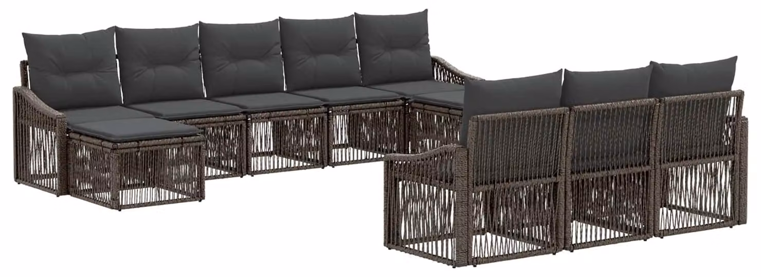 Set di divani da giardino, 10 pezzi, grigio, in rattan sintetico
