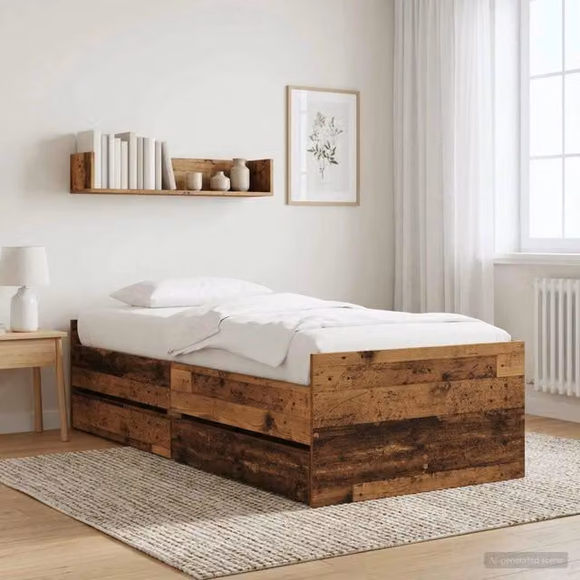 Struttura letto con cassetto in pino massello stile rustico color marrone vidaXL – 1