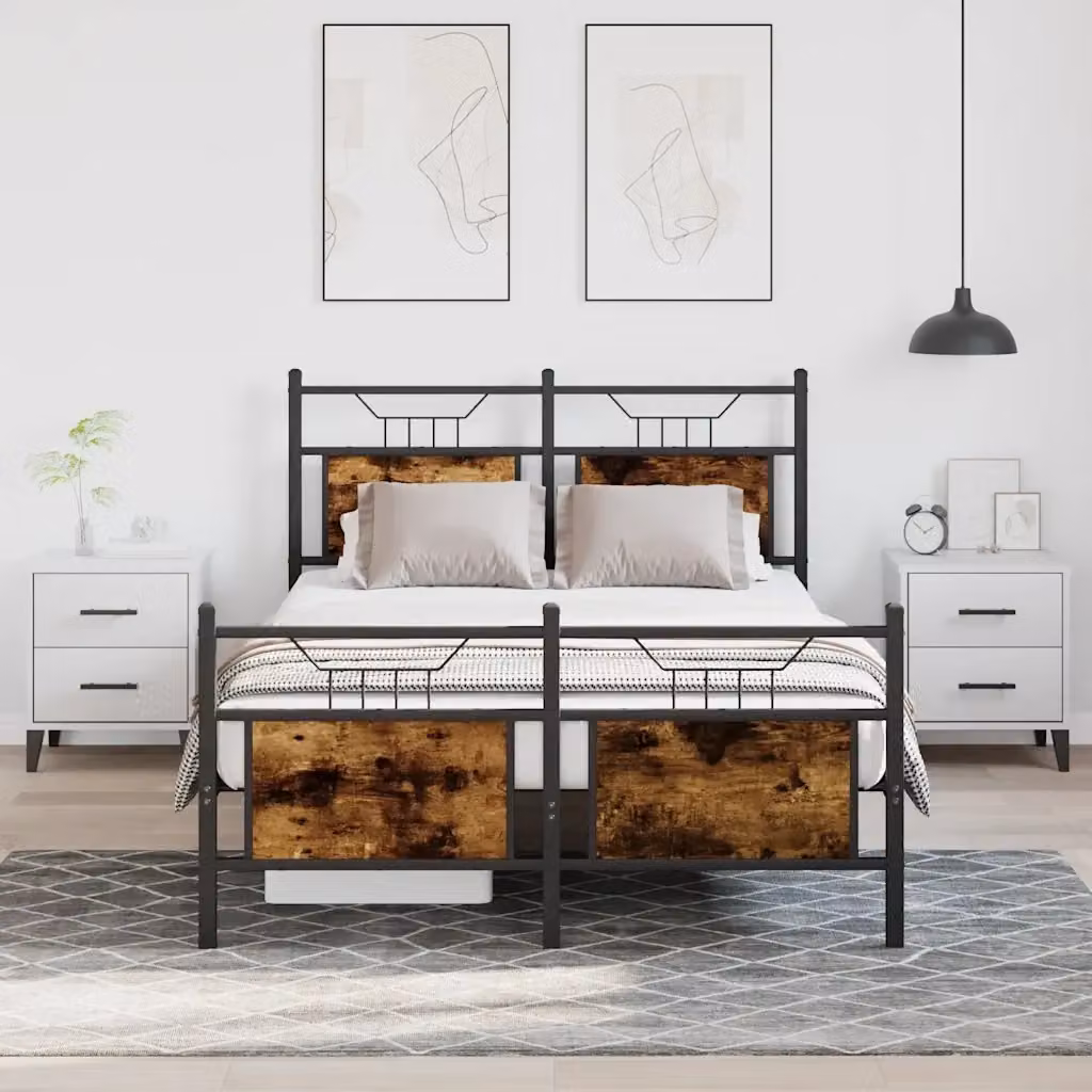 Letto matrimoniale per adulti con struttura in metallo e legno Rovere e Marrone L/P/H: 200 x 120 x 91.5 cm – 2