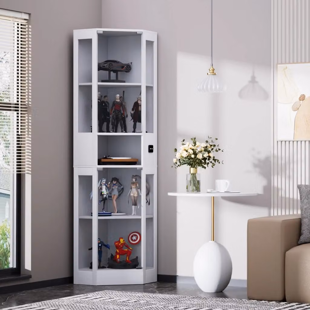 Vetrina OKWISH con LED a 3 colori e sensore di movimento, ante in vetro, bianca, L: 57 cm, P: 40 cm, H: 165 cm – 2