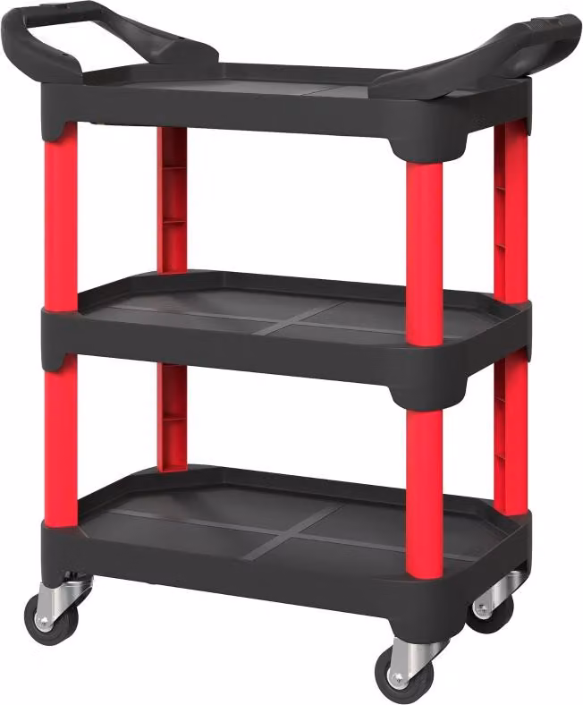 Carrello porta-attrezzi Moonbite con 3 ripiani e maniglie laterali, carrello di montaggio realizzato in plastica resistente all'acqua, 4 ruote universali, capacità di carico di 68 kg, plastica, colore nero