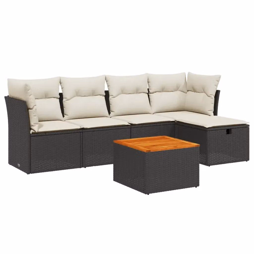 vidaXL Set Divano da Giardino a L 6 pz con Cuscini e Tavolino, Nero e Bianco, in Polyrattan con Struttura in Acciaio Verniciato a Polvere – 2