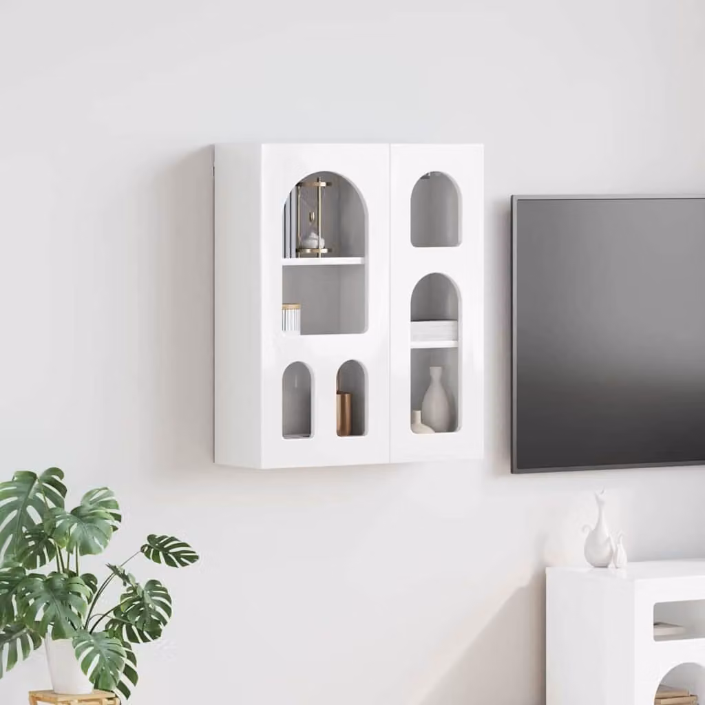 Armadio pensile da parete vidaXL ELST bianco lucido con ante in vetro L 59 x P 20 x H 71,5 cm