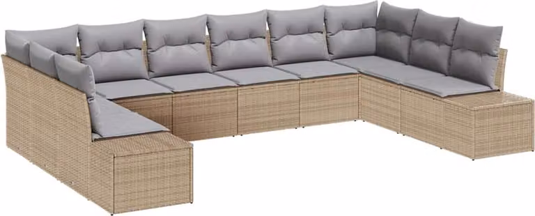 Set Divano da Giardino con cuscino 10 pcs Beige polyrattan