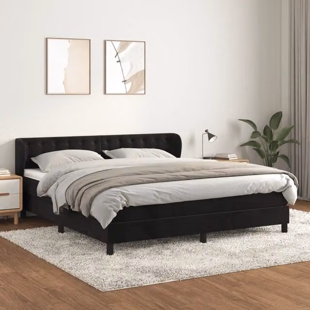 Letto Ibrido vidaXL con Giroletto a Molle e Materasso in Velluto Nero e Bianco L/P/H: 180 x 200 x 88 cm – 1