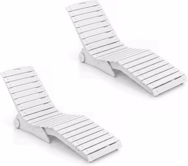 Set di 2 lettino prendisole da giardino impermeabile design ergonomico a curva a S, Lettino sdraio per spiaggia e piscina Bianco