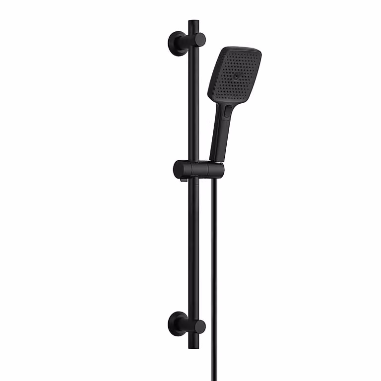 JOHO Barra doccia in acciaio inossidabile da 70 cm con soffione, tubo flessibile e supporto; set doccia con supporto regolabile per soffione e doccetta a 3 getti, nero