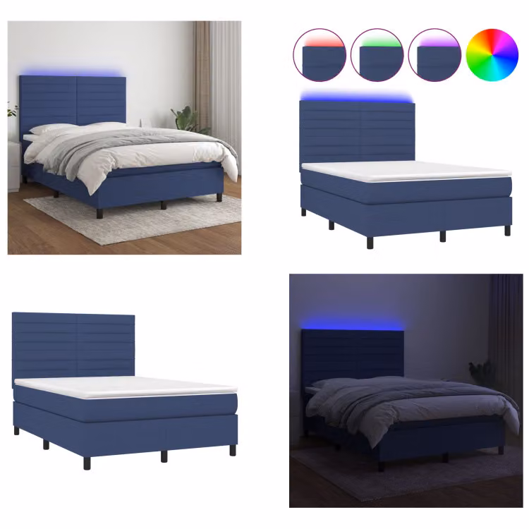 vidaXL Letto a molle con materasso e tessuto LED Blue 140x200 cm - Letto a molle - Boxspringbetten - Bett - Schlafzimmermöbel