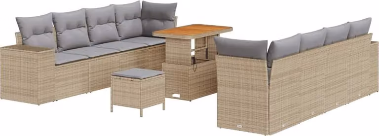 Set Divano da Giardino con cuscino 11 pcs Beige polyrattan