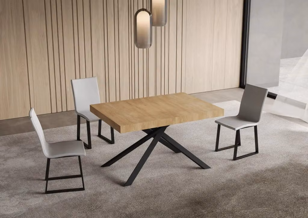 Tavolo allungabile moderno GIORDANOSHOP in legno rovere e metallo antracite L/P/H: 140-244 x 90 x 74 cm – 2