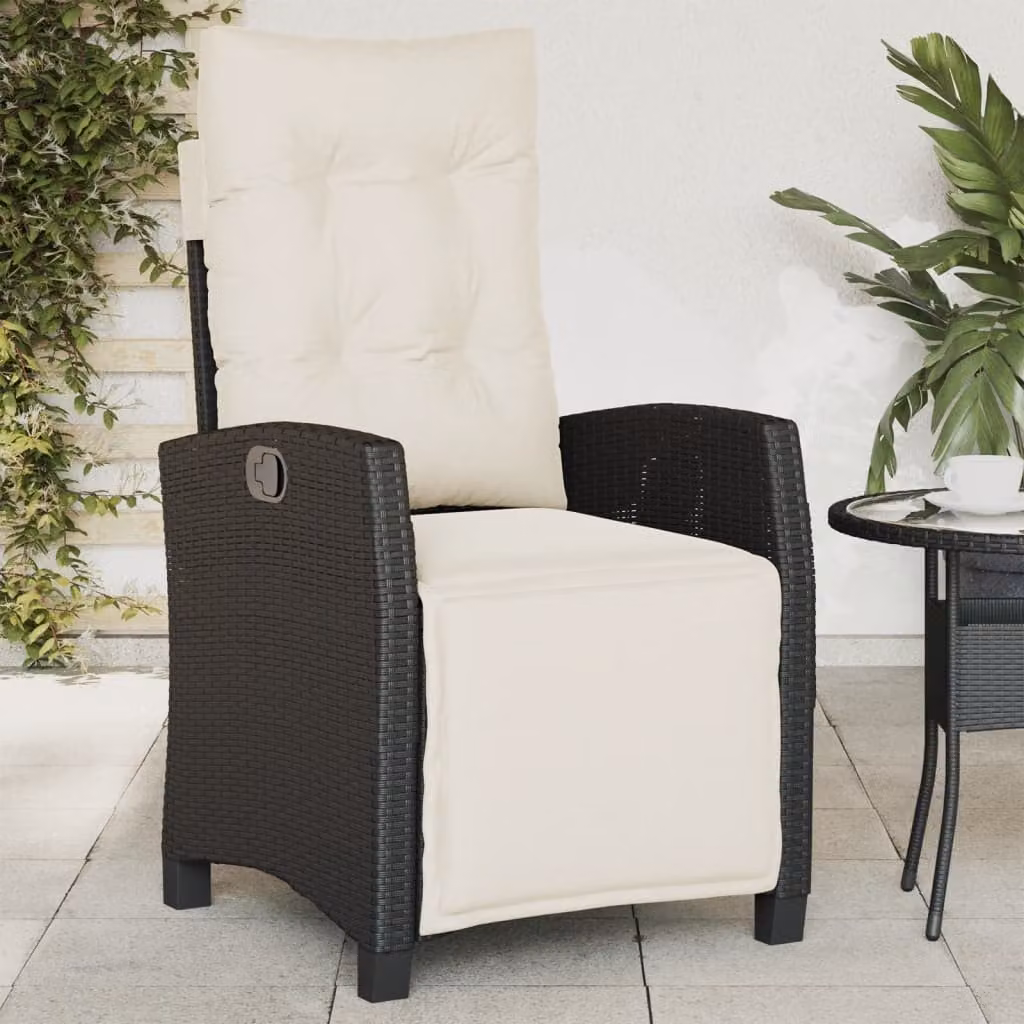 Sedia Reclinabile da Giardino con Poggiapiedi vidaXL in Polyrattan e Metallo, Colore Nero, Beige o Bianco