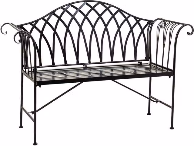 Panca moderna WANDERLUST DECO in acciaio verniciato nero con braccioli, L: 110 cm, P: 50 cm, H: 88 cm