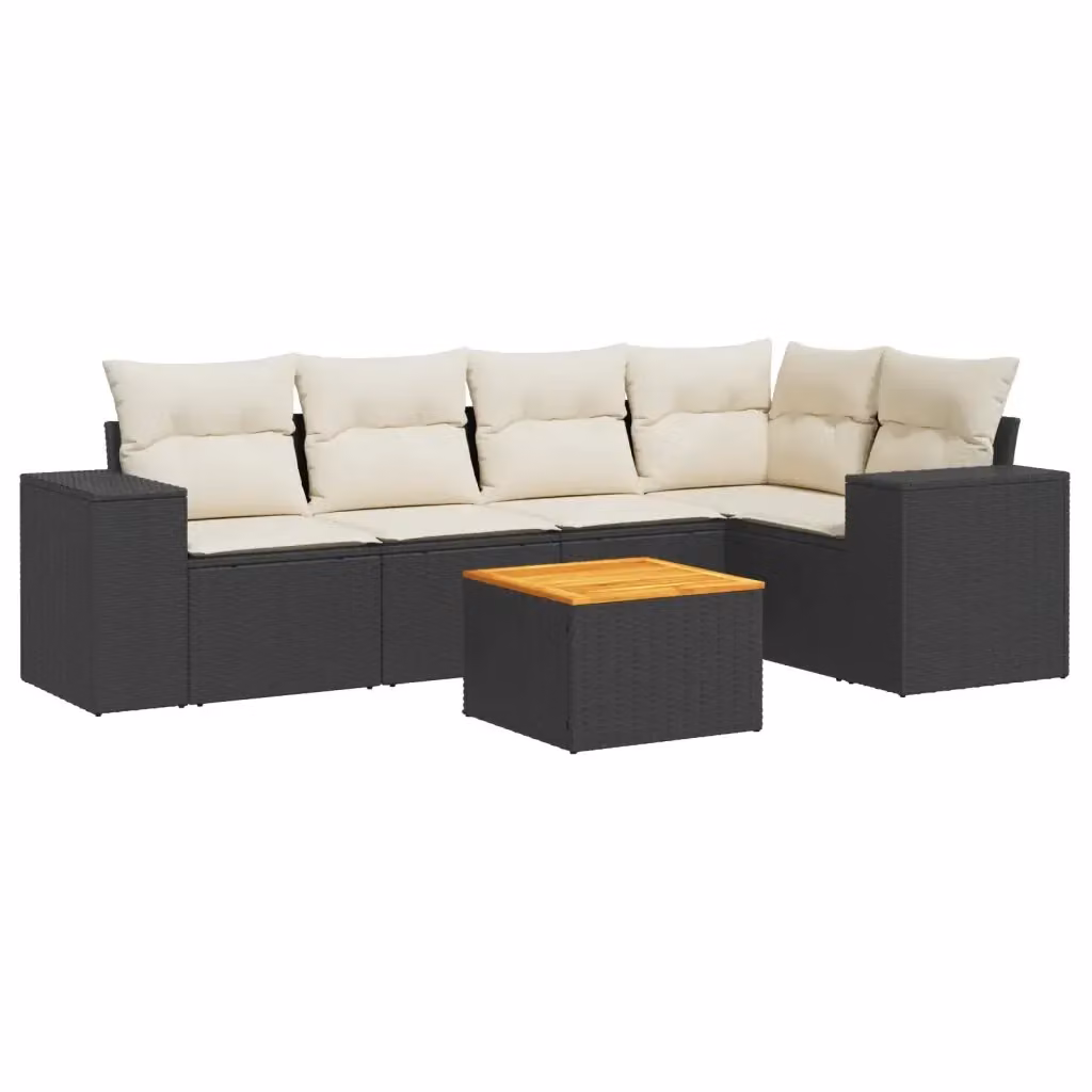 Set Divano da Giardino vidaXL 6 pz a L in Polyrattan Nero con Cuscini e Tavolino – 2