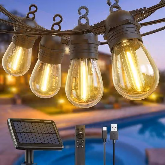 Luci solari da esterno - 10 LED, 12,5 m - Lampadine solari - Ricarica USB/solare - 4 modalità - 3 modalità solari - Giardino, balcone, feste