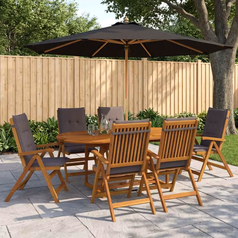 Set da pranzo da esterno vidaXL in legno di acacia con ombrellone, 8 pezzi per 6 persone, colore antracite