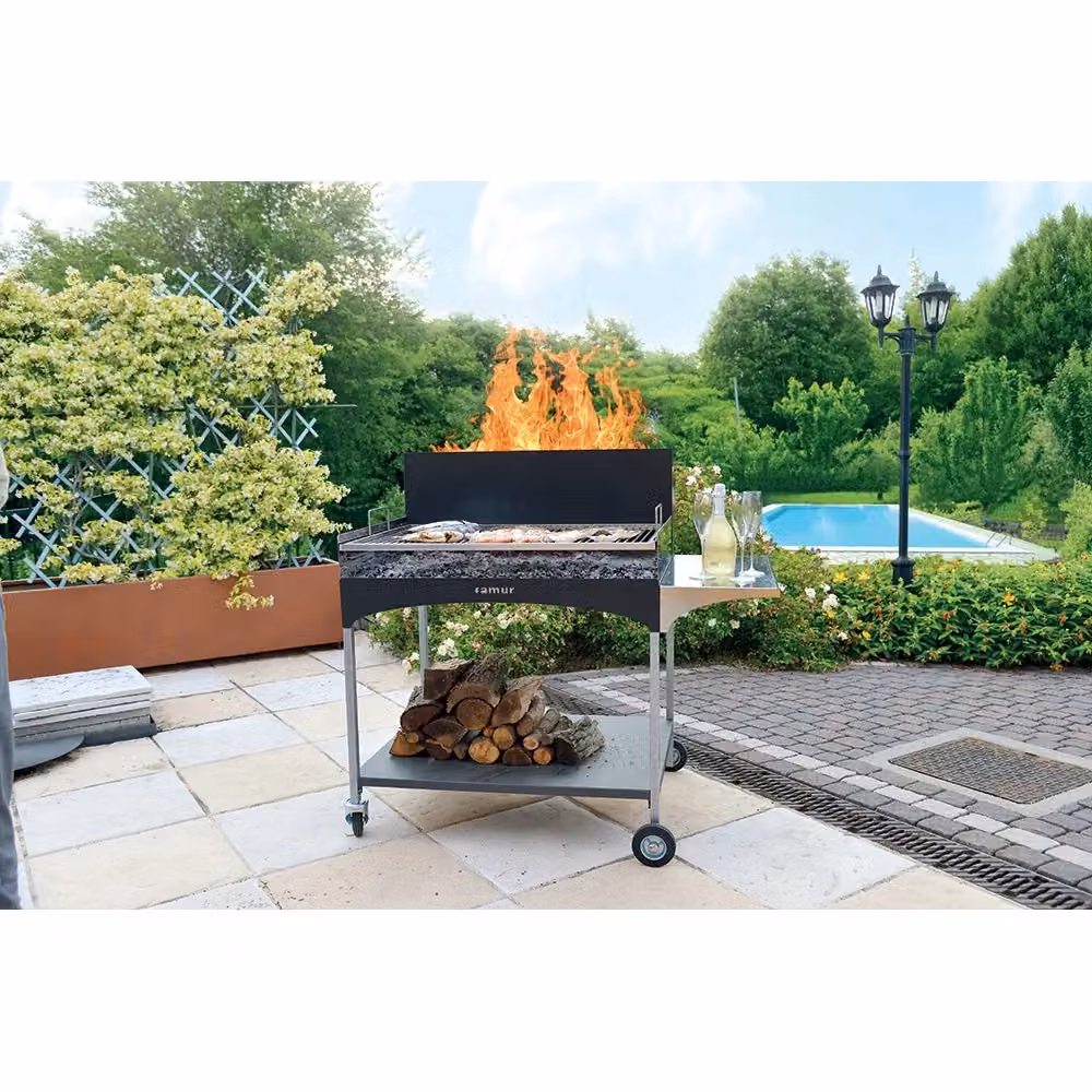 Barbecue a Legna Famur BK 10 Elite con Griglia in Acciaio Inox e Ruote, Nero – 2