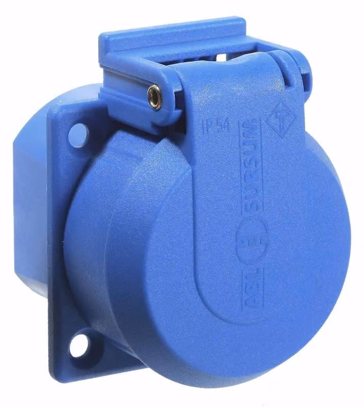 as-Schwabe 45085 Presa di corrente con contatto di terra, blu, con coperchio a cerniera