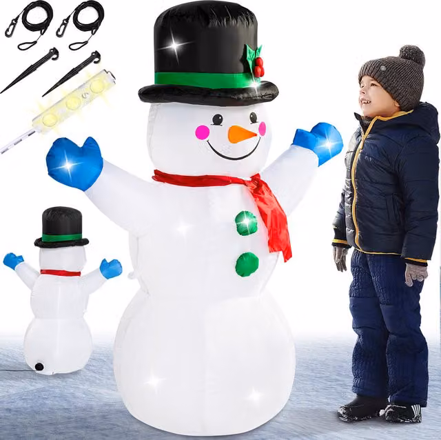 Pupazzo di neve gonfiabile XL Monzana con luci, colore bianco, Altezza: 120 cm