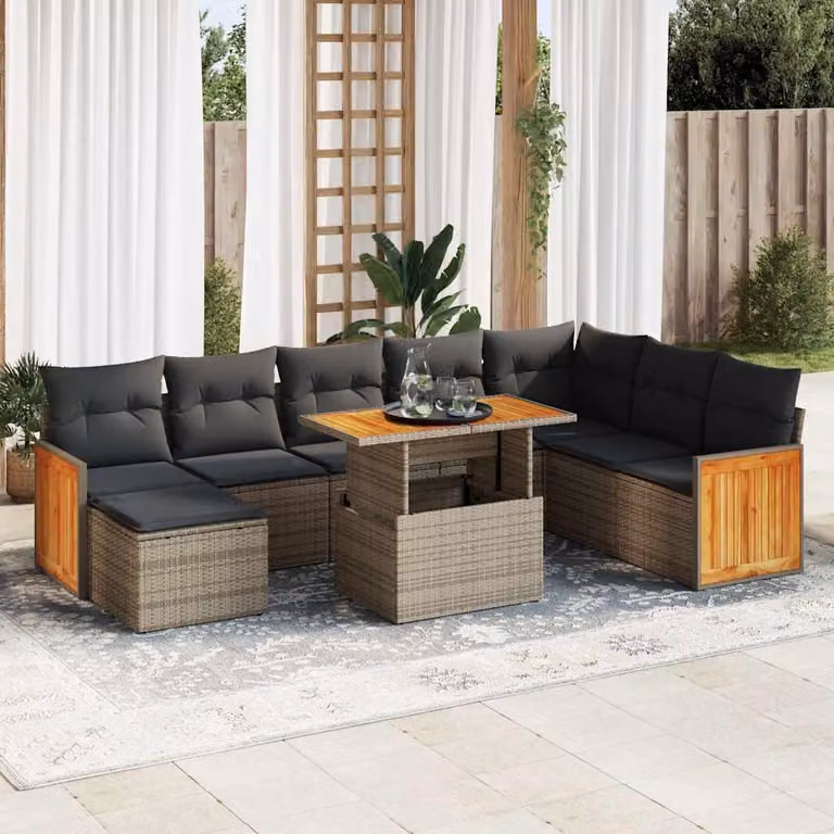 Maison Exclusive - Set da giardino 9 pezzi con cuscini Grigio Polyrattan Acacia