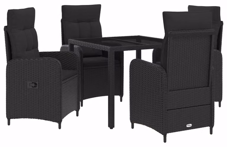 Set da pranzo per esterni 5 pcs Nero 90 x 90 x 75 cm polyrattan