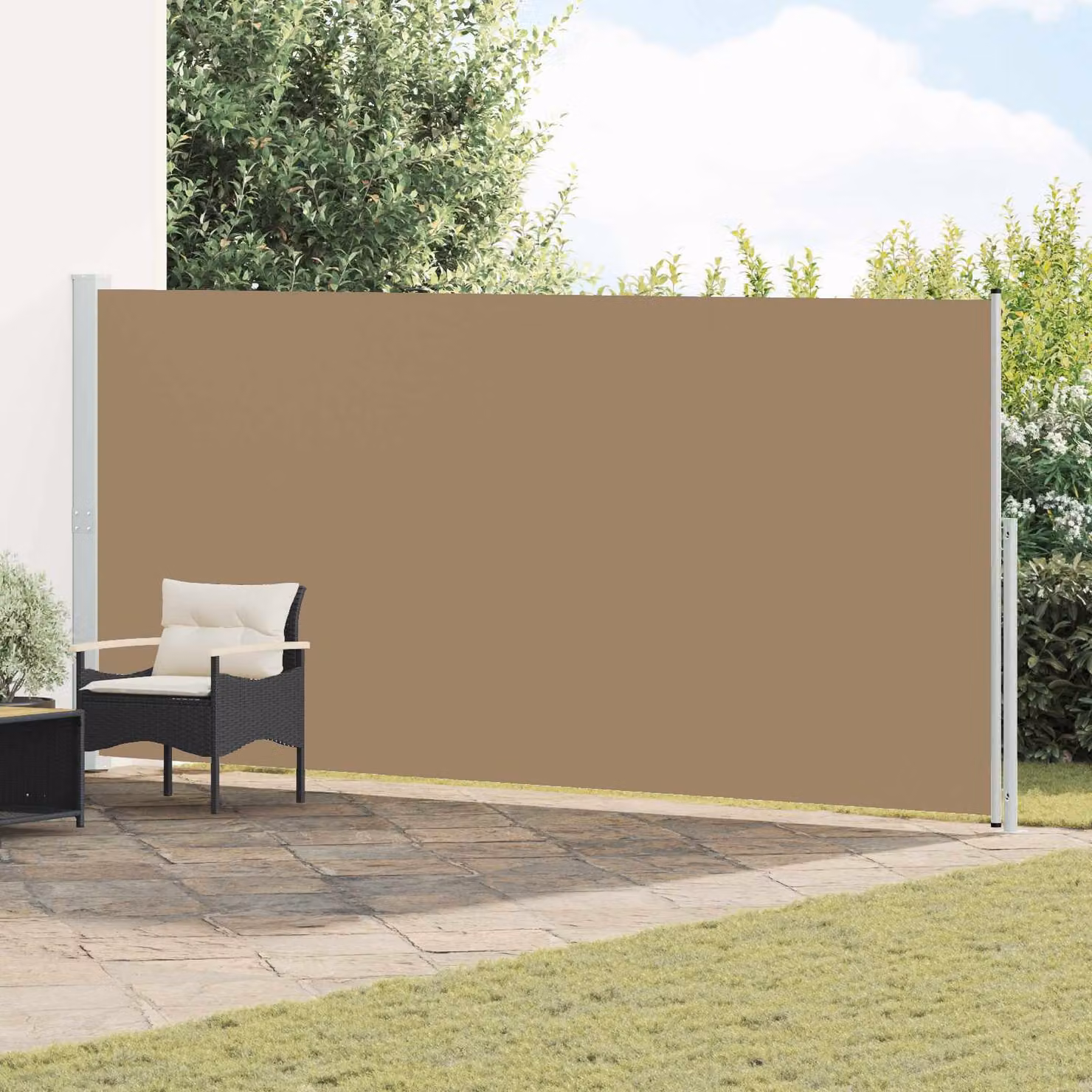 Tenda laterale retrattile rettangolare vidaXL in poliestere e acciaio, beige o grigio, L: 514 cm, H: 200 cm