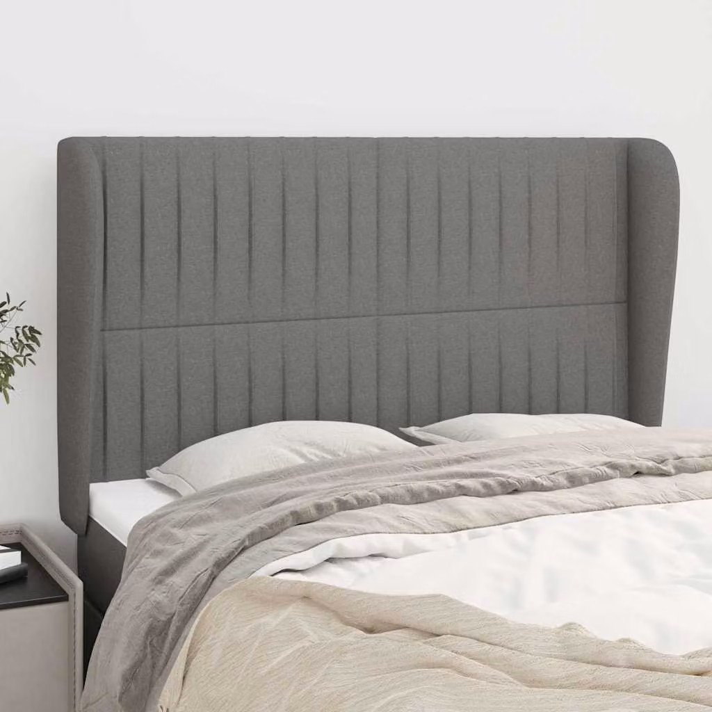 Testiera ad orecchio vidaXL in tessuto grigio con struttura in legno, L 147 x P 23 x H 128 cm – 1