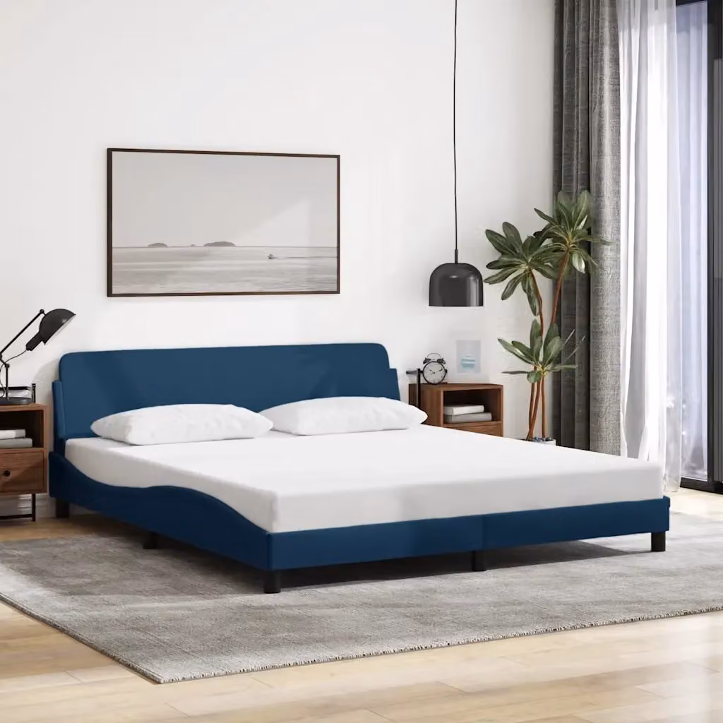 Letto matrimoniale Dover Blu con testiera in tessuto e struttura in legno e metallo L/P/H: 180 x 200 x 185 cm – 2