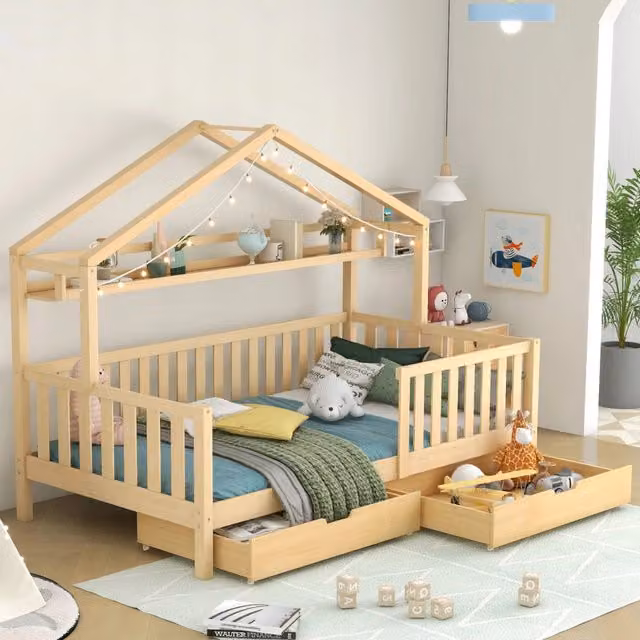 Letto singolo per bambini in legno con cassetti - Xylo - 90x200