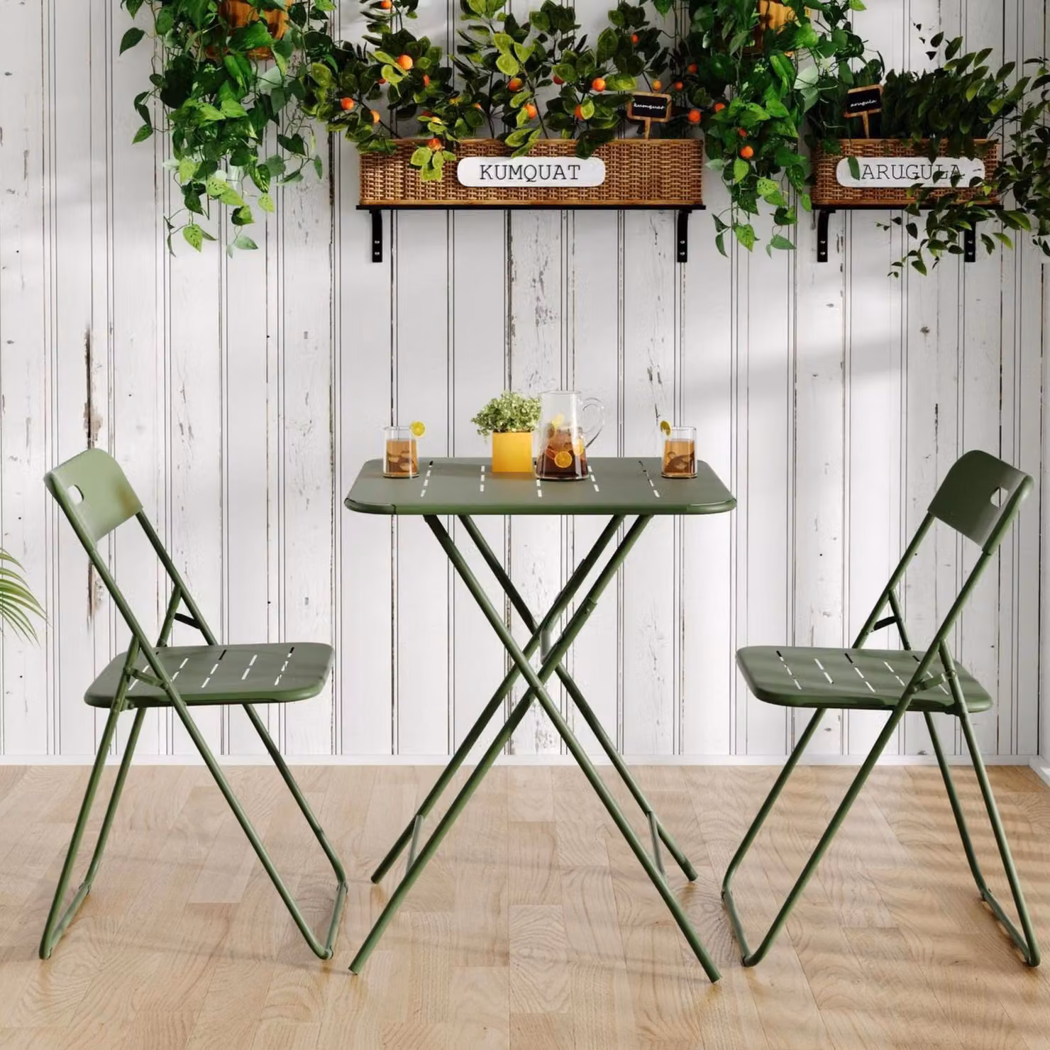 Set bistrò pieghevole in 3 pezzi in acciaio con 2 sedie e 1 tavolo verde opaco per giardino, balcone e terrazzo – 2