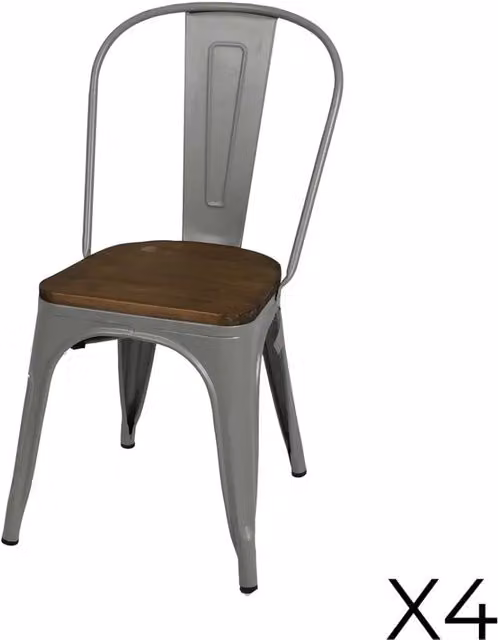Set di 4 sedie in metallo grigio chiaro stile industriale. Collezione FACTORY.