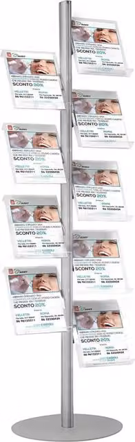 Porta depliant 9 ripiani inclinabili - Ripiani in Microforato