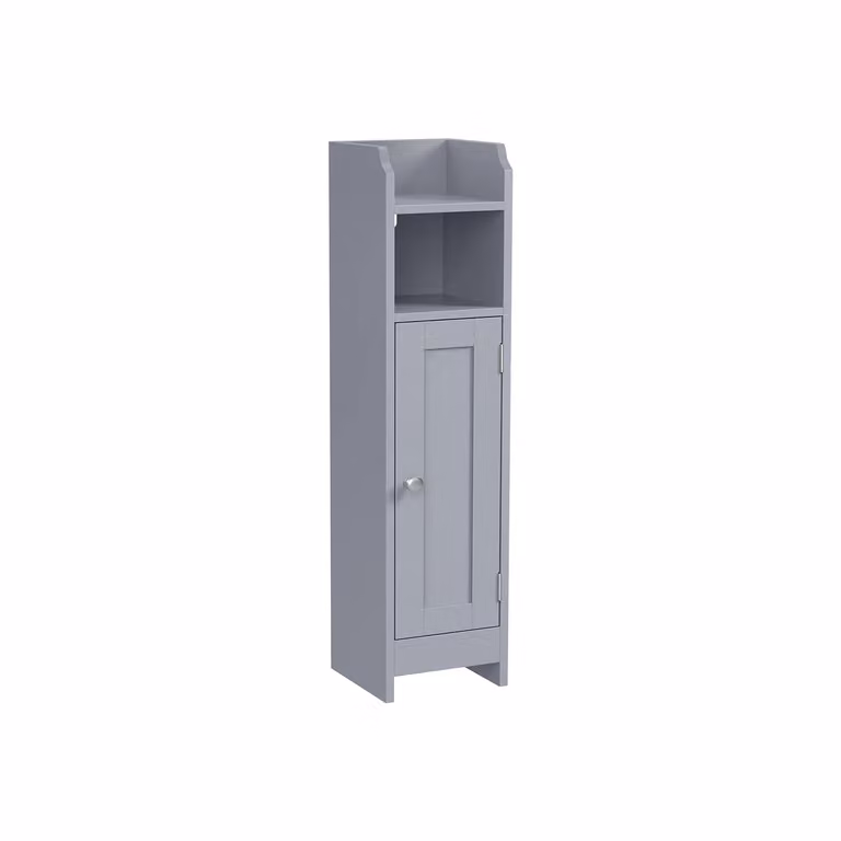 Mobile da Bagno Autoportante, Armadio Angolare per Bagno con Anta e Ripiani, Grigio Mistico