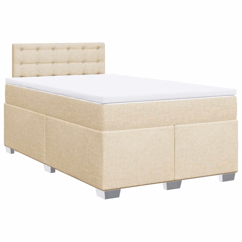 vidaXL Giroletto a Molle con Materasso Ibrido in Tessuto Beige e Bianco L/P/H: 120 x 190 cm