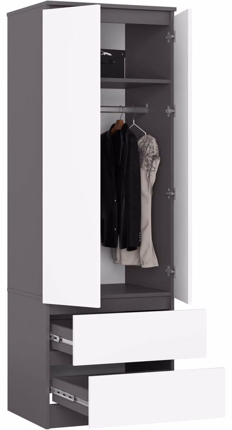 Armadio S60, 60 cm, guardaroba a 2 ante e 2 cassetti, finitura lucida, altezza 180 cm, modello STAR
