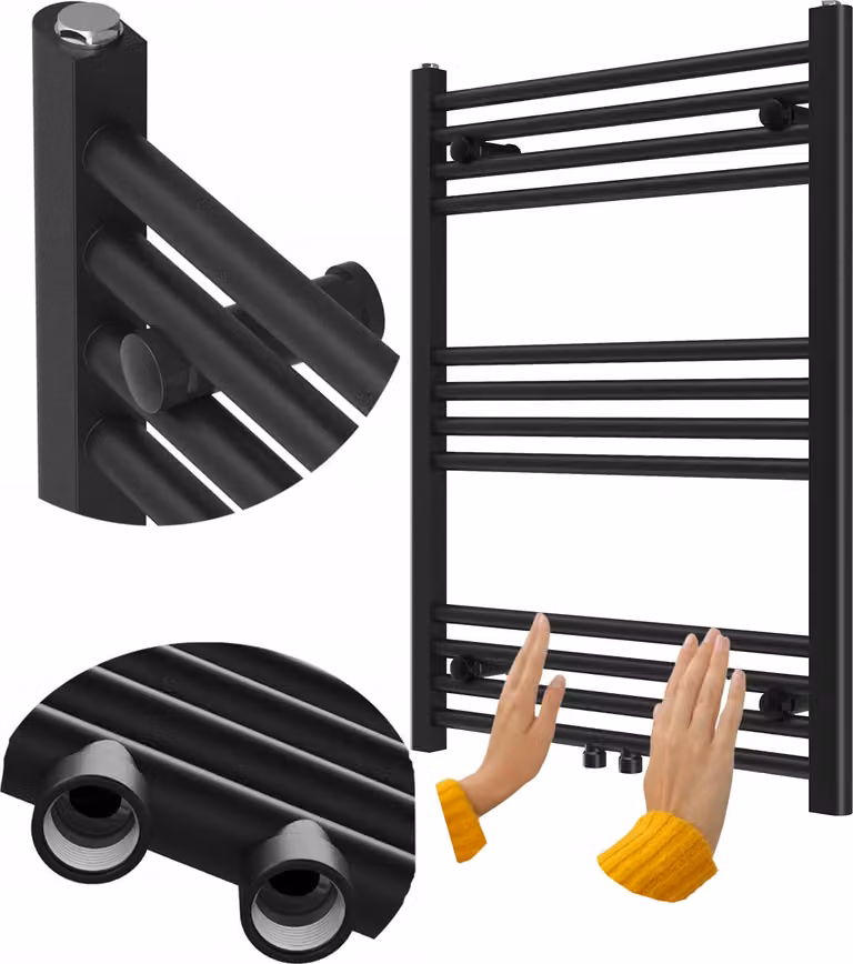 Granitan - Termoarredo bagno - Scaldasalviette 80x60 cm - Radiatore nero - portasciugamani - RAVEN