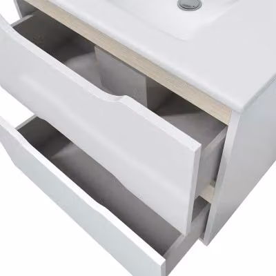 Mobile bagno sospeso INBAGNO bianco e rovere con specchio e base L/P/H: 60 x 45 x 57 cm – 2