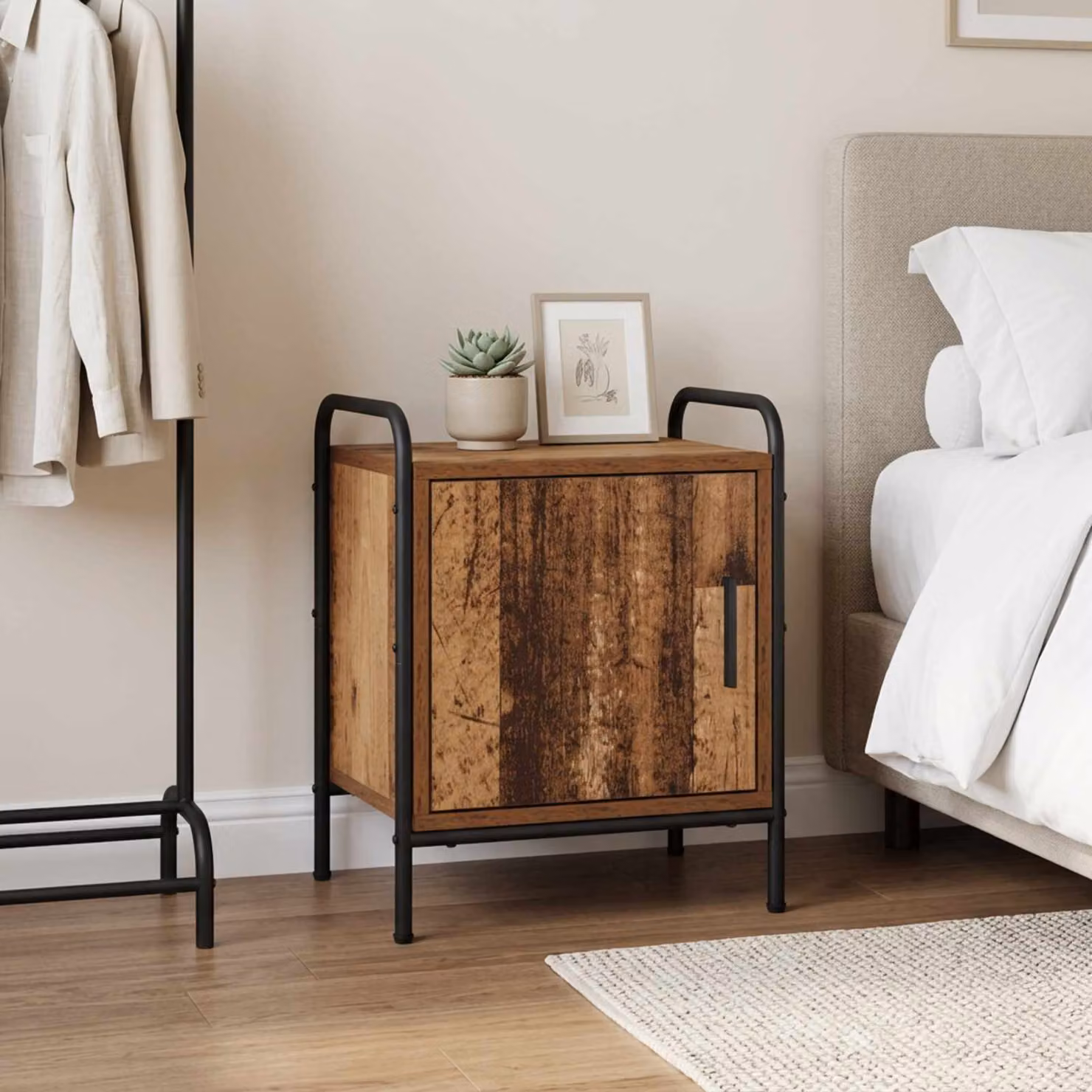 Armadio da notte moderno vidaXL in legno e metallo, marrone e nero, L 40 cm x P 30 cm x H 50 cm