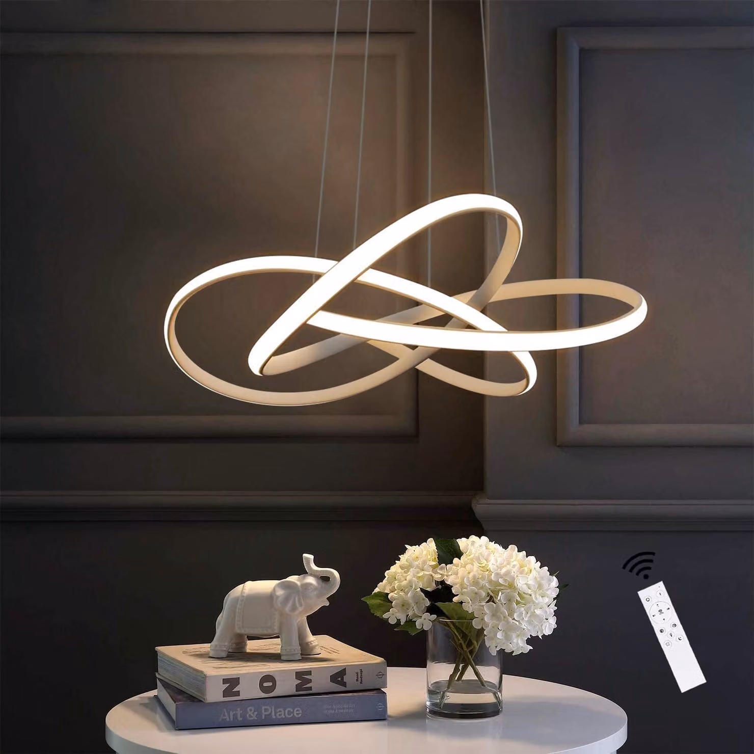ZMH LED lampada a sospensione tavolo da pranzo lampada a sospensione dimmerabile con telecomando lampadario altezza regolabile Ø62cm 62W soggiorno