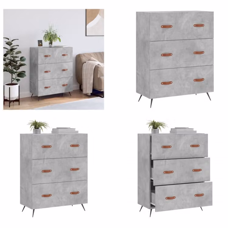 vidaXL Cassettiera grigio cemento 69,5x34x90 cm in legno - Cassettiera - Cassettiere - Cassettiera - Cassettiera - Cassettiera