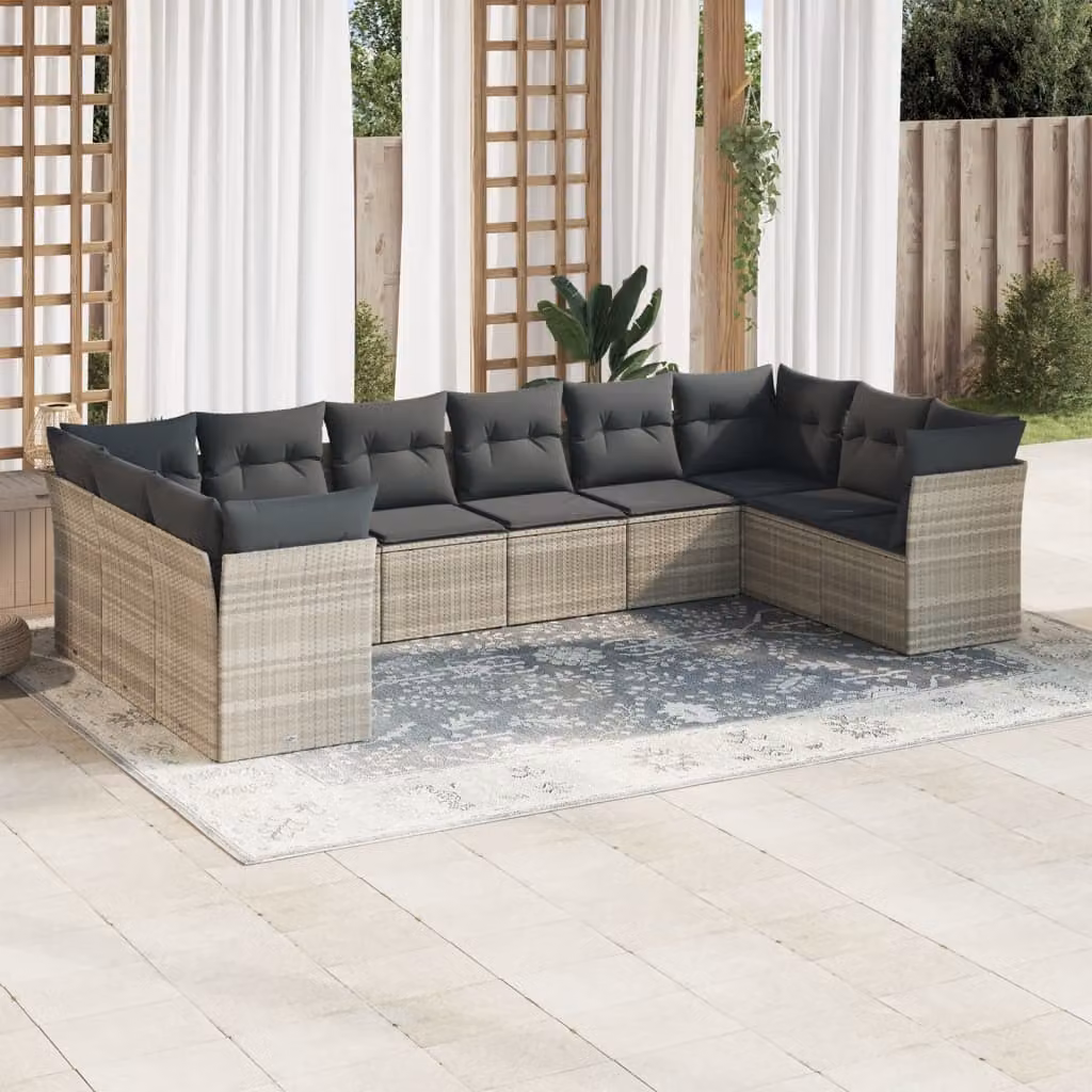 Set Divano da Giardino vidaXL 10 pz con Cuscini Grigio con Struttura in Metallo e Polyrattan – 1