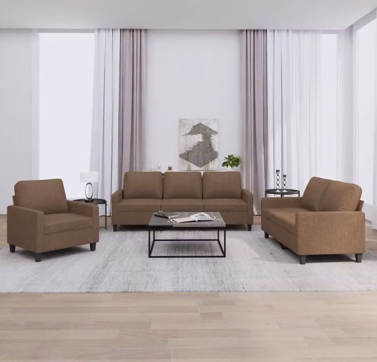 Maison Exclusive - Set divano 3 pezzi con cuscini in tessuto marrone
