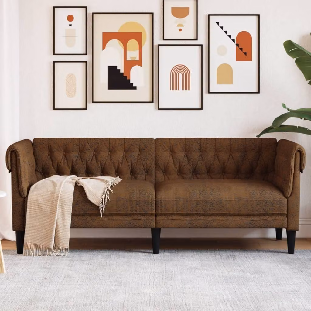 Maison Exclusive - Divano Chesterfield a 3 posti, color marrone, rivestito in tessuto