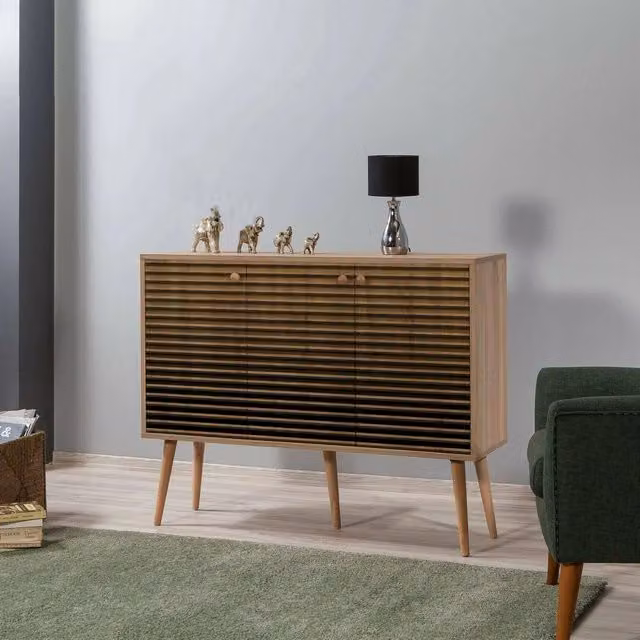 Credenza DMORA Arzumia in rovere moderno per soggiorno e sala da pranzo, L: 120 cm, P: 36 cm, H: 90 cm, colore marrone – 1