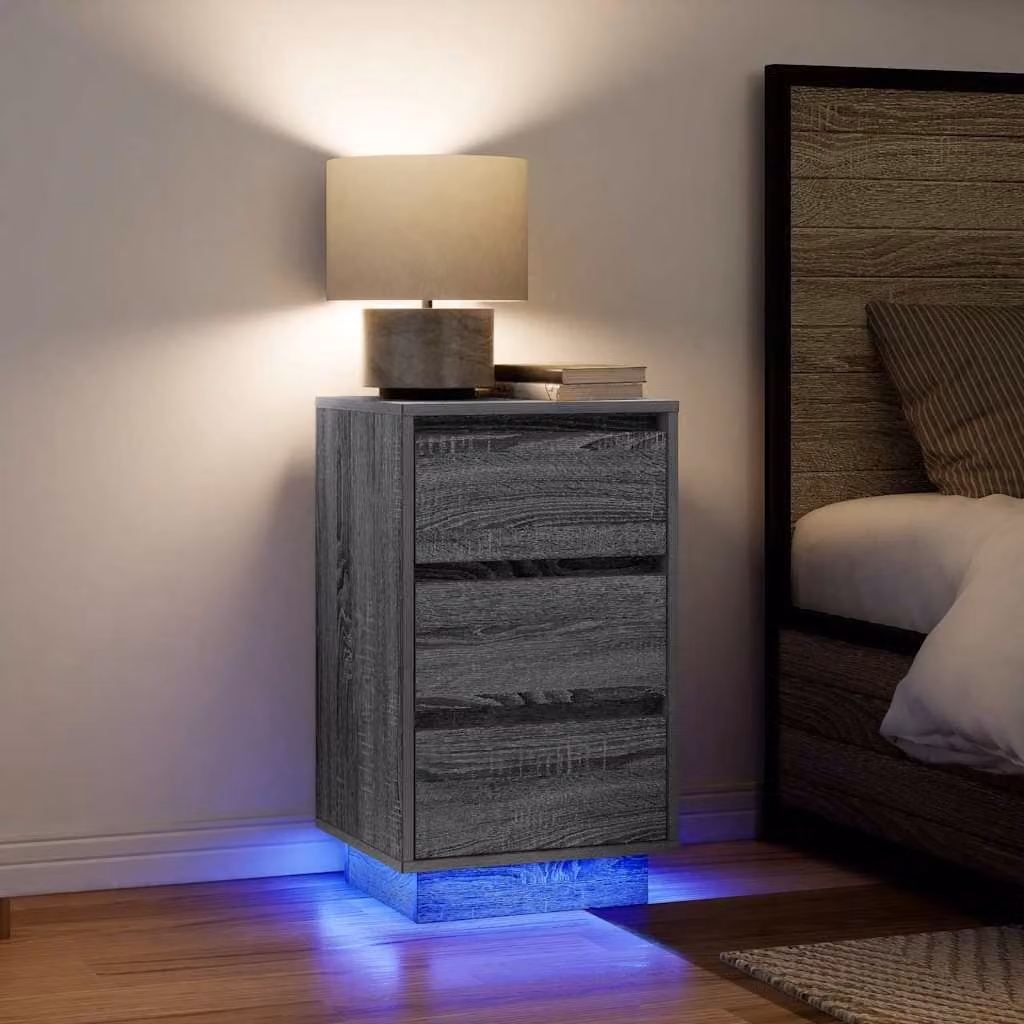 Comodino moderno vidaXL con luci LED Grigio e Marrone, L 38 cm x P 34 cm x H 65 cm