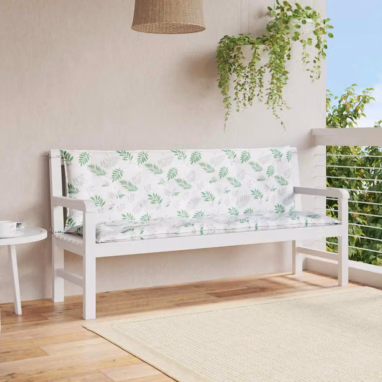 Set di 2 cuscini per panca da giardino vidaXL con motivo a foglie, colore verde, L 150 cm x P 50 cm x H 7 cm, in tessuto resistente all'acqua e ai raggi UV