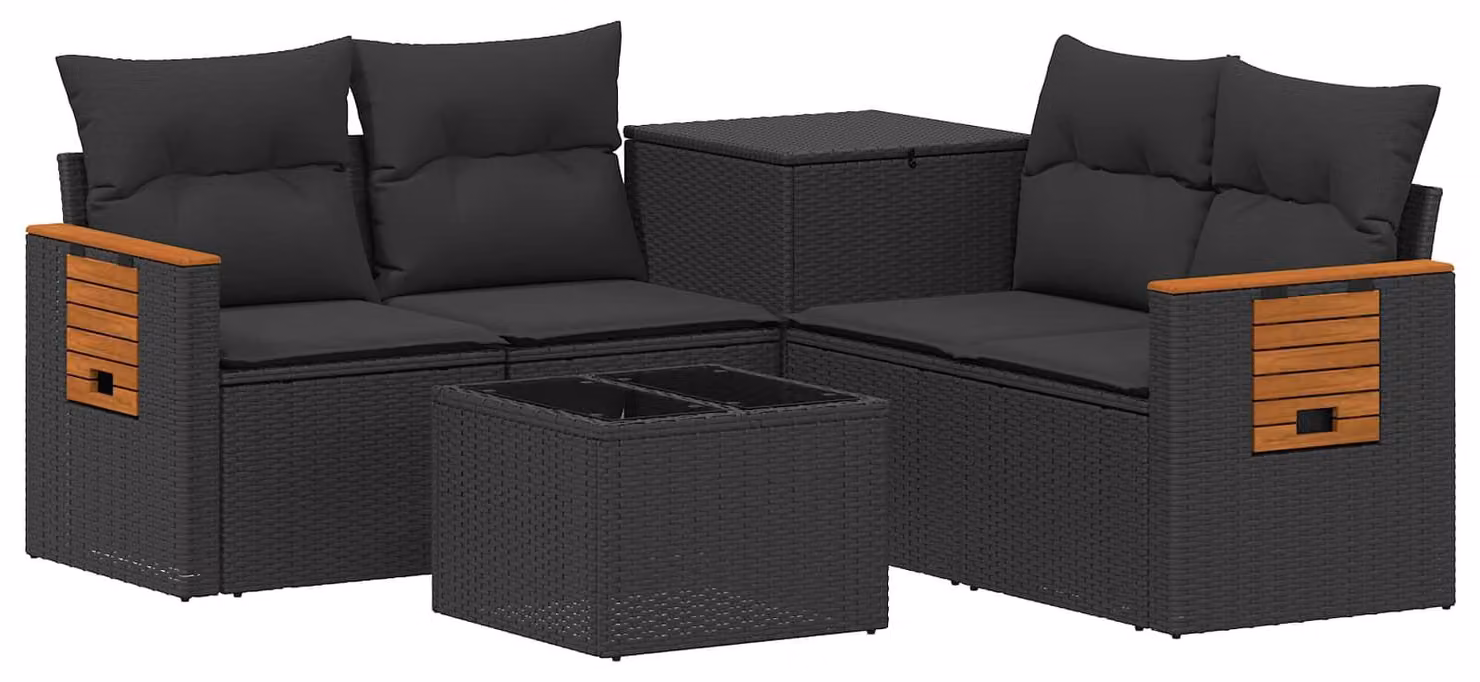 Set di divani da esterno, 6 pezzi, colore nero, realizzato in rattan sintetico e acciaio