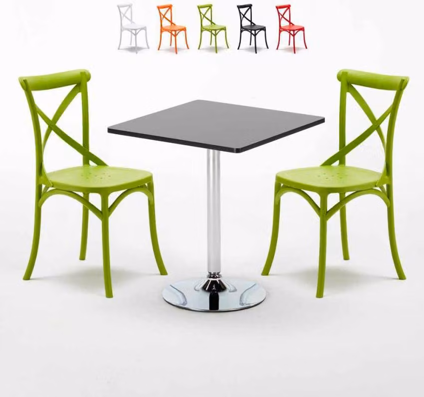 Tavolo quadrato nero e 2 sedie Set di aste per interni in polipropilene colorato Vintage Mojito - Verde