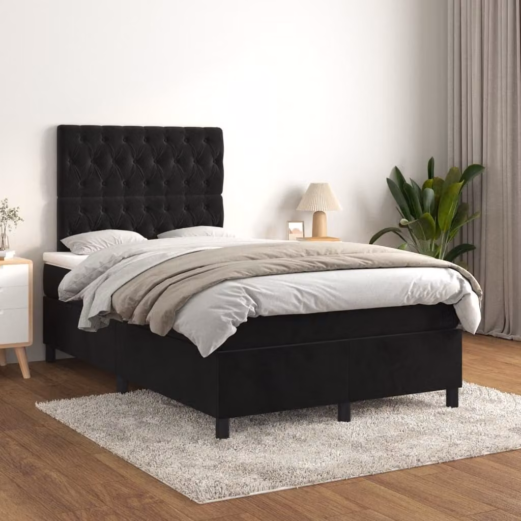 The Living Store Letto a molle con materasso nero 120x200 cm in velluto