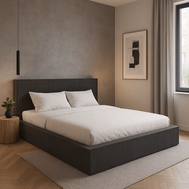 Letto imbottito Sofello FILO in grigio, 140x200 cm, realizzato in tessuto di velluto a coste con base a doghe in legno e funzione sollevabile. Design moderno in colori di tendenza, con vano contenitore.